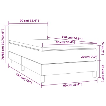 Pat box spring cu saltea, gri închis, 90x190 cm, textil - Img 6
