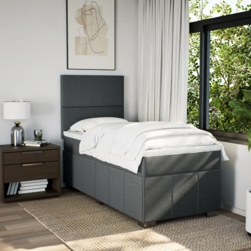 Pat box spring cu saltea, gri închis, 90x190 cm, textil - Img 3