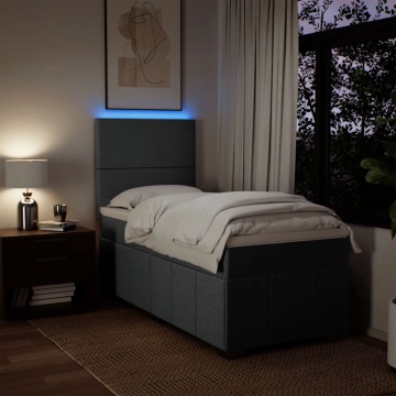 Pat box spring cu saltea, gri închis, 90x190 cm, textil - Img 4