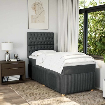 Pat box spring cu saltea, gri închis, 90x190 cm, textil - Img 1