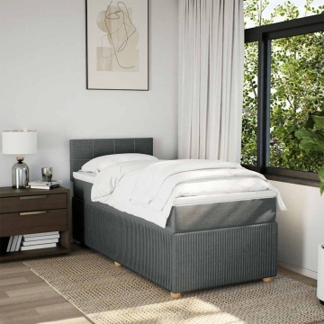 Pat box spring cu saltea, gri închis, 90x190 cm, textil - Img 3