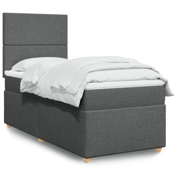 Pat box spring cu saltea, gri închis, 90x200 cm, textil - Img 1