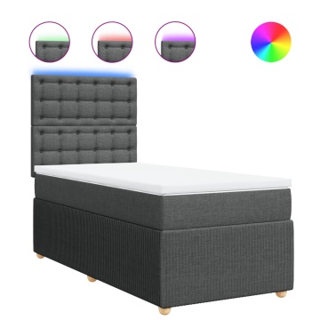 Pat box spring cu saltea, gri închis, 90x200 cm, textil - Img 2