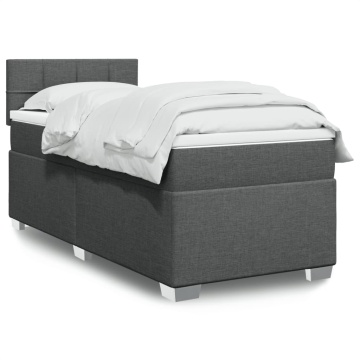 Pat box spring cu saltea, gri închis, 90x200 cm, textil - Img 1