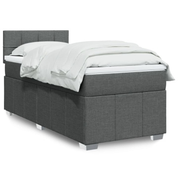 Pat box spring cu saltea, gri închis, 90x200 cm, textil - Img 1