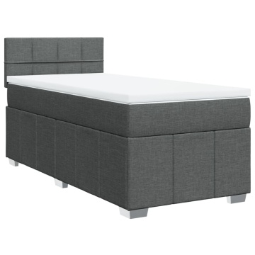 Pat box spring cu saltea, gri închis, 90x200 cm, textil - Img 2