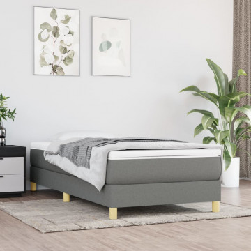 Pat box spring cu saltea, gri închis, 90x200 cm, textil - Img 1
