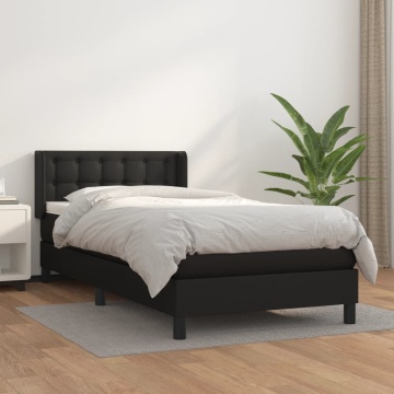 Pat box spring cu saltea, negru, 100x200 cm, piele ecologică - Img 1