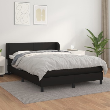 Pat box spring cu saltea, negru, 140x200 cm, piele ecologică - Img 1