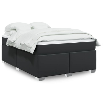 Pat box spring cu saltea, negru, 160x200 cm, piele ecologică - Img 1