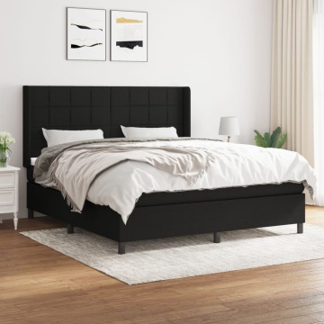 Pat box spring cu saltea, negru, 160x200 cm, textil - Img 1