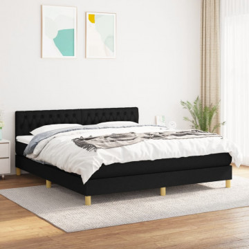 Pat box spring cu saltea, negru, 180x200 cm, catifea - Img 1