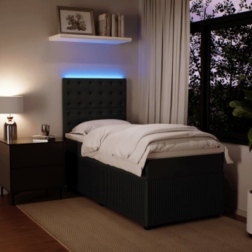 Pat box spring cu saltea, negru, 90x190 cm, catifea - Img 4