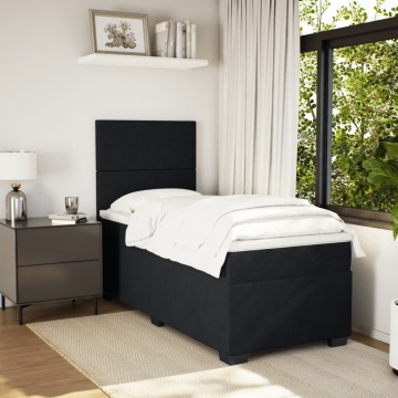 Pat box spring cu saltea, negru, 90x200 cm, catifea - Img 3