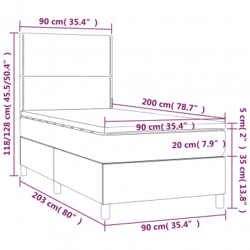 Pat box spring cu saltea, negru, 90x200 cm, piele ecologică - Img 5