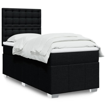 Pat box spring cu saltea, negru, 90x200 cm, textil - Img 1
