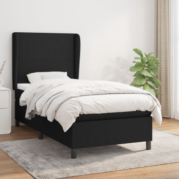 Pat box spring cu saltea, negru, 90x200 cm, textil - Img 1