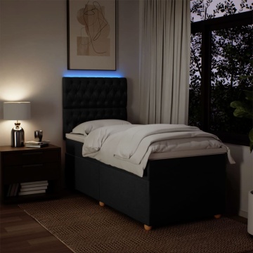 Pat box spring cu saltea, negru, 90x200 cm, textil - Img 4