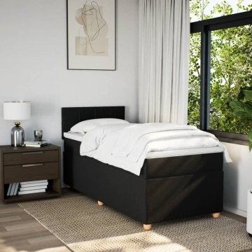 Pat box spring cu saltea, negru, 90x200 cm, textil - Img 3