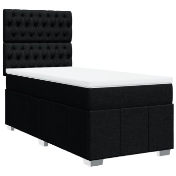 Pat box spring cu saltea, negru, 90x200 cm, textil - Img 3