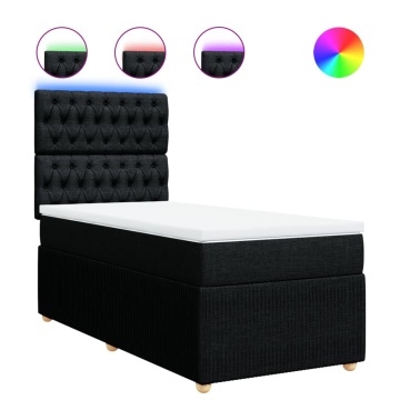 Pat box spring cu saltea, negru, 90x200 cm, textil - Img 2