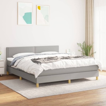 Pat continental cu saltea, gri deschis, 160x200 cm, textil - Img 1