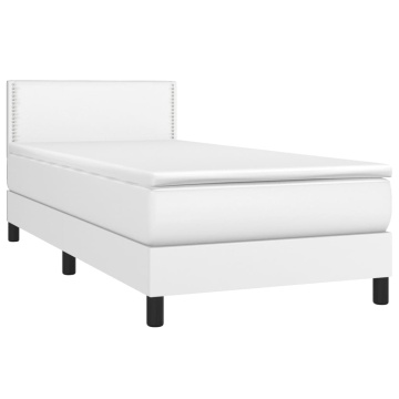 Pat continental cu saltea & LED, alb, 90x200 cm, piele eco - Img 3