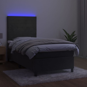 Pat continental cu saltea și LED, gri închis, 80x200 cm catifea - Img 4