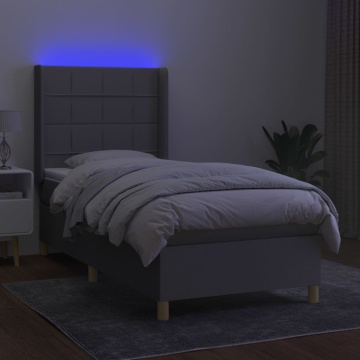 Pat cu arcuri, saltea și LED, gri deschis, 100x200 cm, textil - Img 3