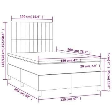 Pat cu arcuri, saltea și LED, gri închis, 120x200 cm, textil - Img 7