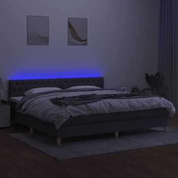 Pat cu arcuri, saltea și LED, gri închis, 200x200 cm, textil - Img 4