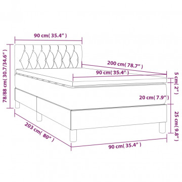 Pat cu arcuri, saltea și LED, gri închis, 90x200 cm, textil - Img 7