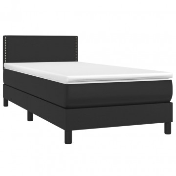 Pat cu arcuri, saltea și LED, negru, 100x200cm, piele ecologică - Img 3