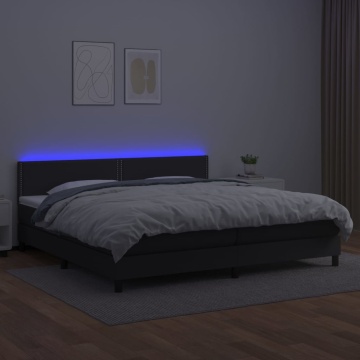 Pat cu arcuri, saltea și LED, negru, 200x200cm, piele ecologică - Img 4