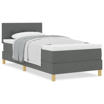 Pat cu Arcuri și Saltea Gri Întunecat 90x200 cm Țesătură - Img 4