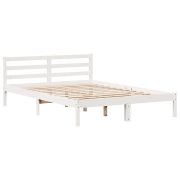 Pat cu bibliotecă fără saltea, alb, 140x190 cm, lemn masiv pin - Img 5