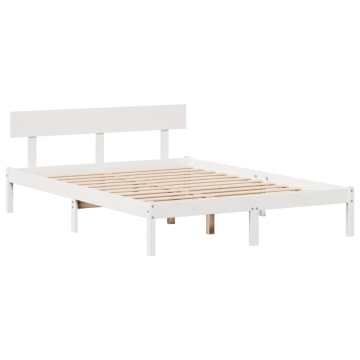 Pat cu bibliotecă fără saltea, alb, 140x190 cm, lemn masiv pin - Img 8