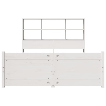 Pat cu bibliotecă fără saltea, alb, 160x200 cm, lemn masiv pin - Img 4