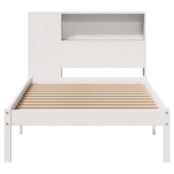 Pat cu bibliotecă fără saltea, alb, 75x190 cm, lemn masiv pin - Img 4