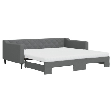 Pat de zi cu extensie și saltele, gri închis, 100x200 cm textil - Img 2