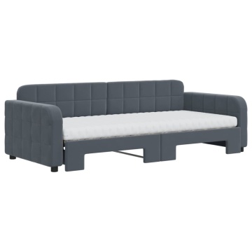 Pat de zi cu extensie și saltele, gri închis 90x200 cm catifea - Img 3