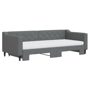 Pat de zi cu extensie și saltele, gri închis, 90x200 cm, textil - Img 3