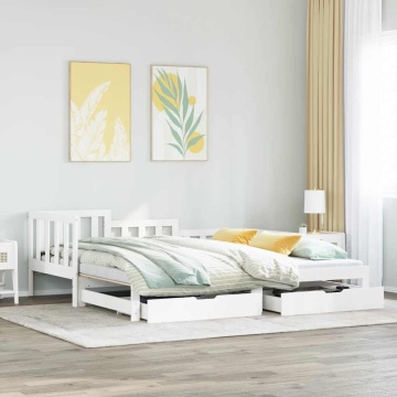 Pat de zi cu extensie și sertare fără saltea, alb, 80x200 cm - Img 1