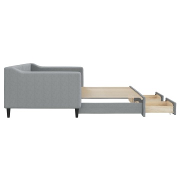 Pat de zi cu extensie și sertare, gri deschis, 90x200 cm textil - Img 6