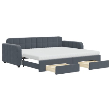 Pat de zi cu extensie și sertare gri închis 90x200 cm catifea - Img 2