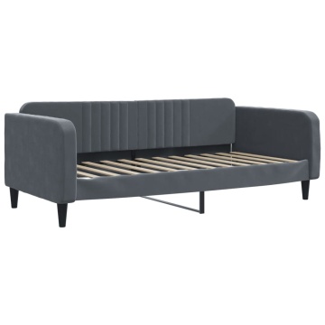 Pat de zi cu extensie și sertare gri închis 90x200 cm catifea - Img 5