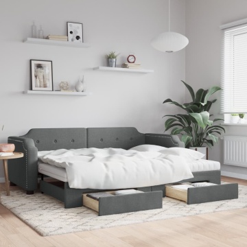 Pat de zi cu extensie și sertare, gri închis, 90x200 cm textil - Img 1