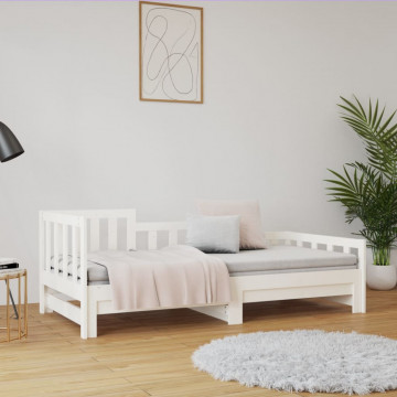 Pat de zi extensibil, alb, 2x(80x200) cm, lemn masiv de pin - Img 4