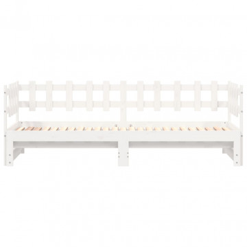 Pat de zi extensibil, alb, 2x(80x200) cm, lemn masiv de pin - Img 6