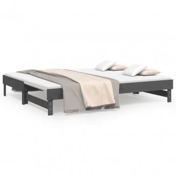 Pat de zi extensibil, gri, 2x(90x200) cm, lemn masiv de pin - Img 2